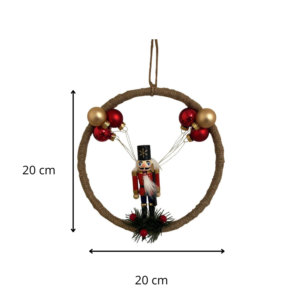 Suspension de Noël – Cercle en Bambou 20 cm avec Casse-Noisette