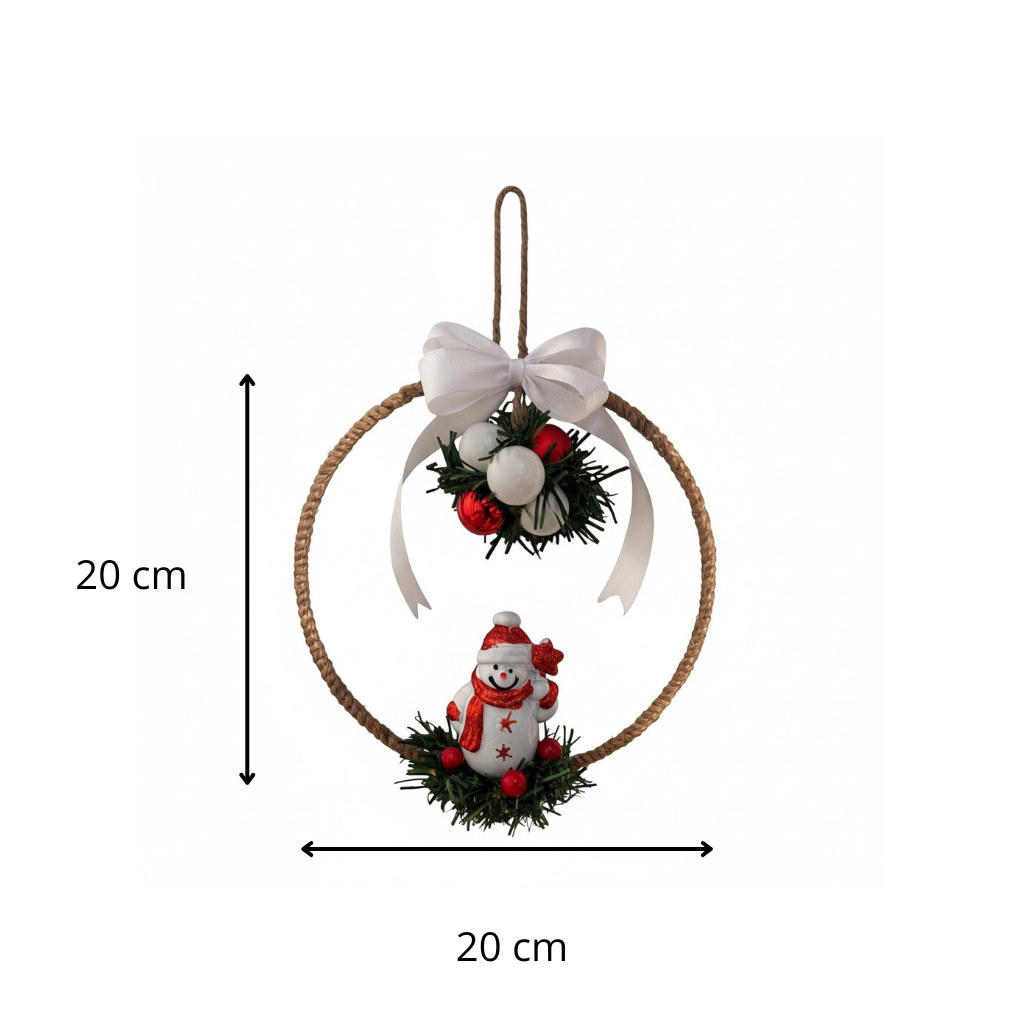 Suspension de Noël – Cercle en Bambou 20 cm avec Bonhomme de Neige