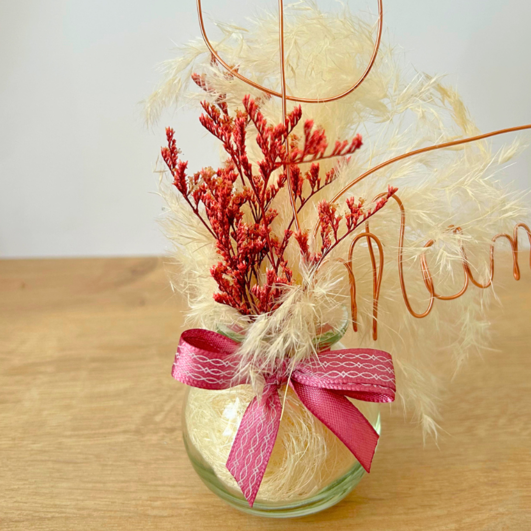 Cadeau fête des mères personnalisé – bouquet fleurs séchées avec prénom ou cœur