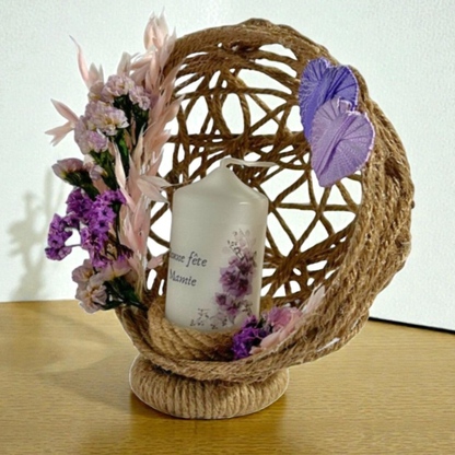 Composition florale personnalisée avec bougie – Cadeau Fête des Grand-Mères unique