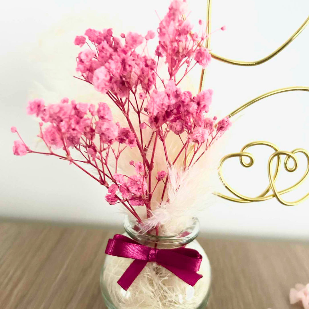 Cadeau Saint-Valentin personnalisé – bouquet fleurs séchées avec prénom ou cœur