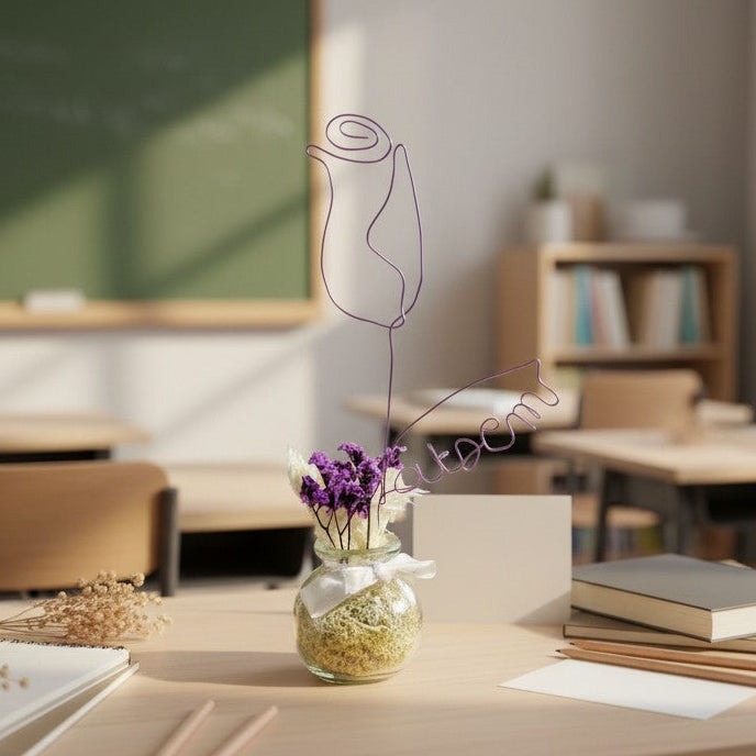 Cadeau maîtresse personnalisé – bouquet fleurs séchées avec prénom ou cœur