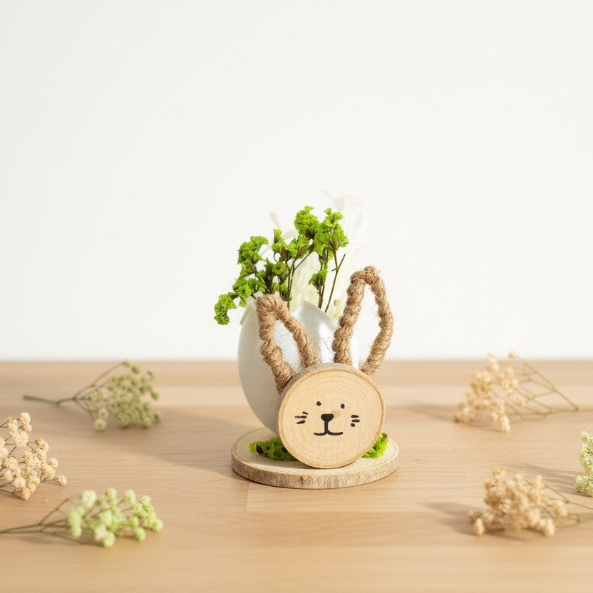Décoration de Pâques – œuf fleuri & lapin en bois