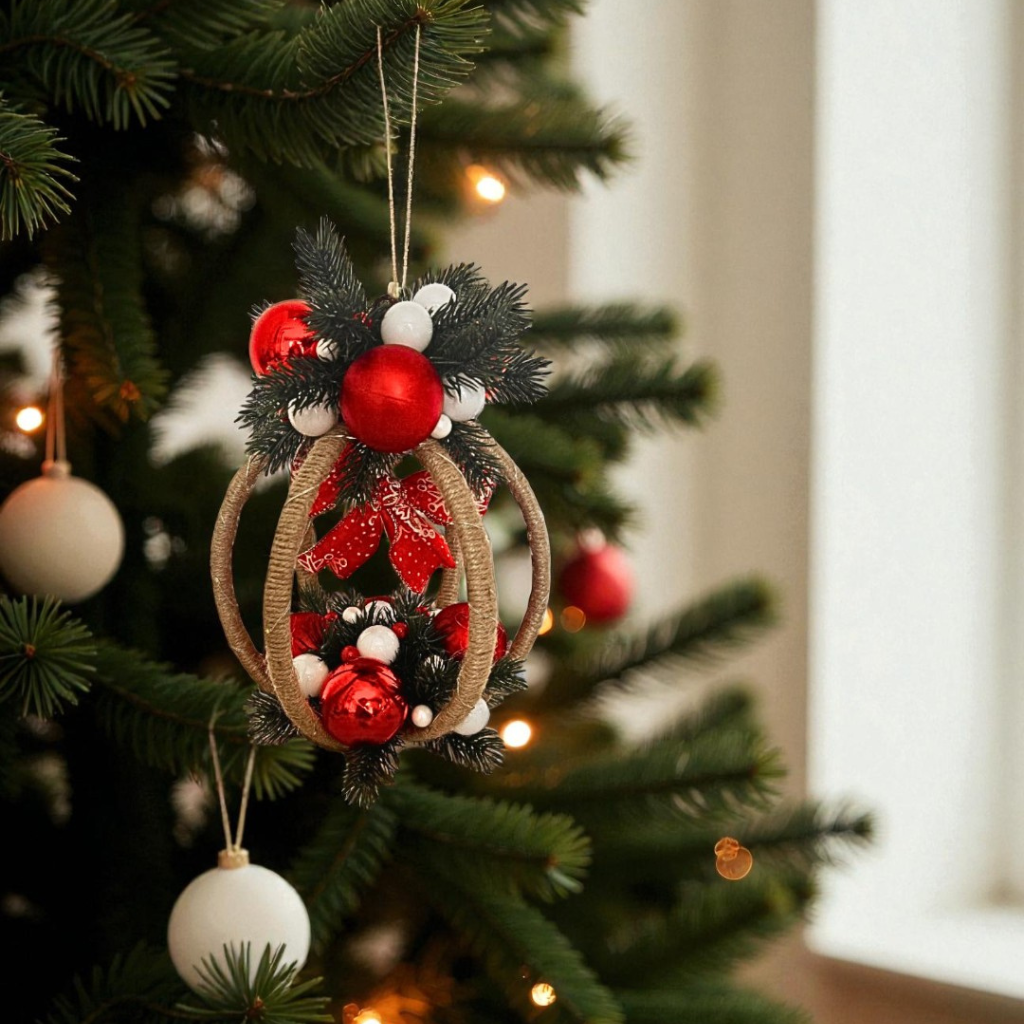 Grande Boule de Noël Lumineuse – Création Artisanale en Bambou et Jute