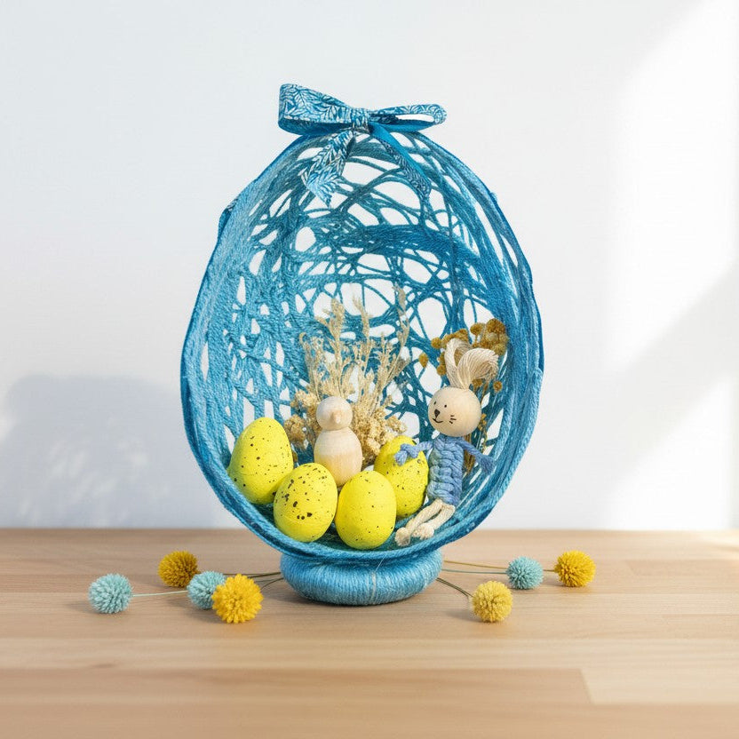 Œuf de Pâques personnalisé – décoration lapin macramé & fleurs séchées