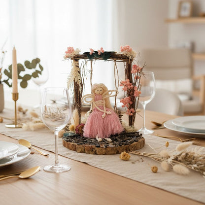 Centre de table anniversaire fée lumineuse – décoration féérique en fleurs séchées