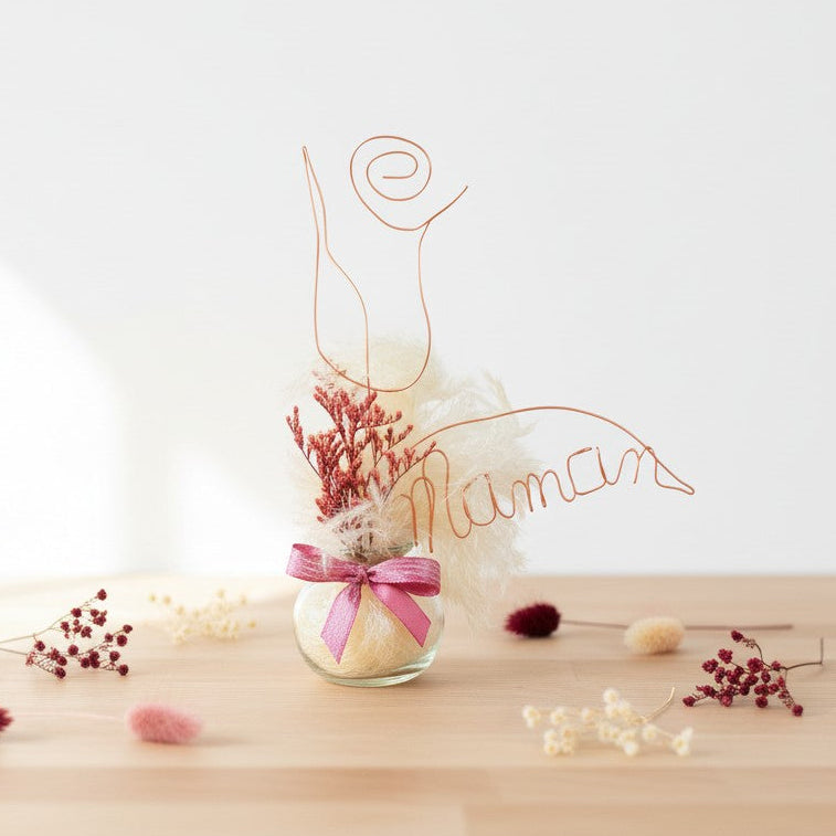Cadeau fête des mères personnalisé – bouquet fleurs séchées avec prénom ou cœur