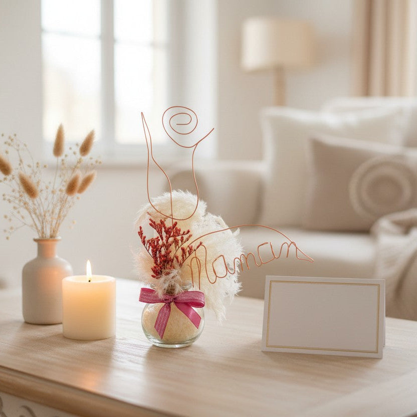 Cadeau fête des mères personnalisé – bouquet fleurs séchées avec prénom ou cœur