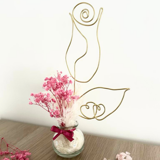 Vase fleurs séchées & rose fil de fer - Cadeau d’anniversaire adulte personnalisé