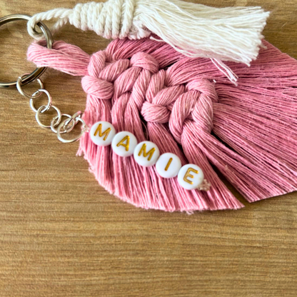 Porte-clé personnalisé macramé – cadeau fête des grands-mères avec prénom