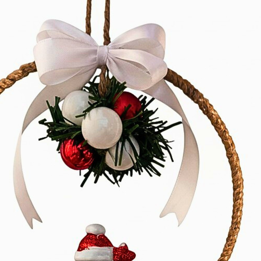 Suspension de Noël – Cercle en Bambou 20 cm avec Bonhomme de Neige