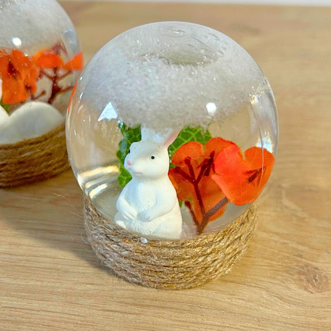 Boule de neige décorative Pâques – lapin & fleurs