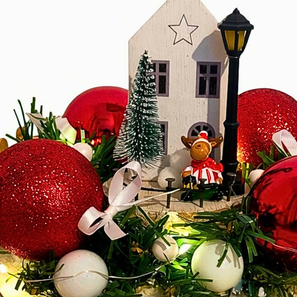 Centre de Table de Noël – “La Petite Maison dans son Jardin” – Création Artisanale