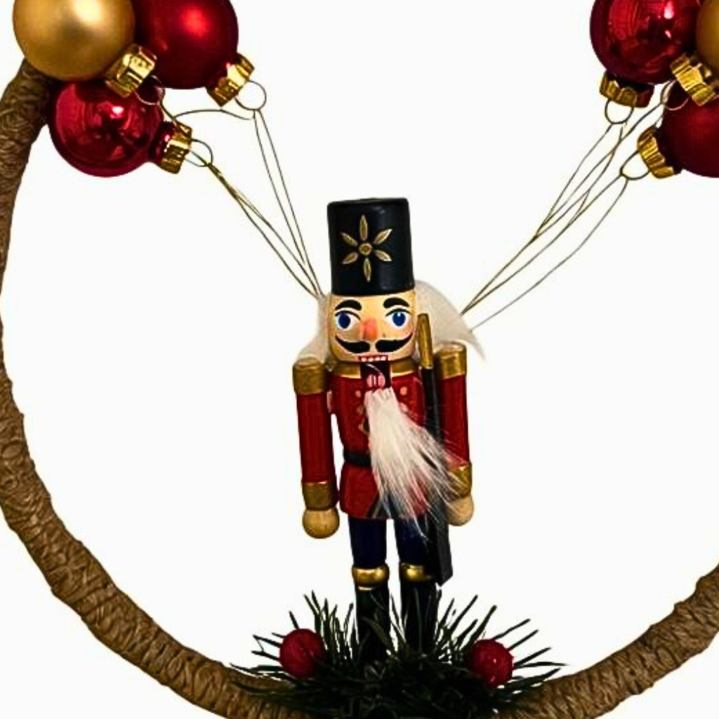 Suspension de Noël – Cercle en Bambou 20 cm avec Casse-Noisette