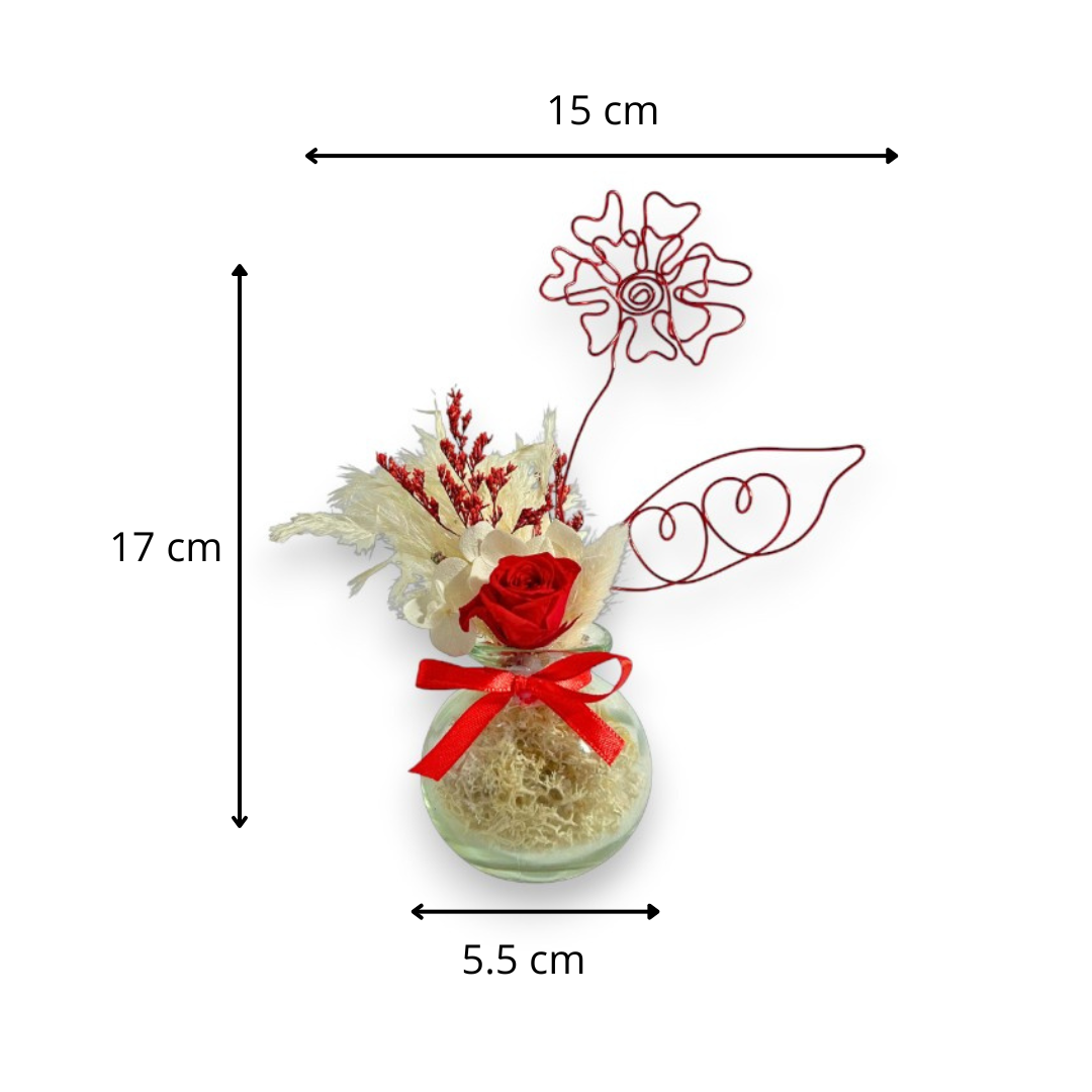 Vase Fleuri Personnalisé – Fleurs Séchées, Rose Éternelle & Fleur en Fil d’Aluminium