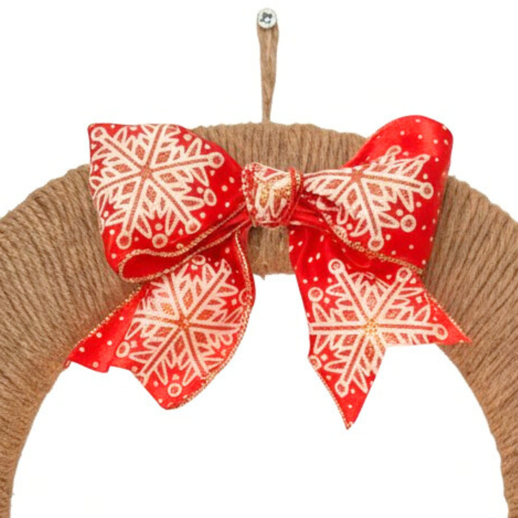 Couronne de Porte de Noël Lumineuse – Création Artisanale en Bois & Jute