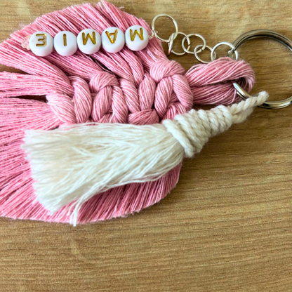 Porte-clé personnalisé macramé – cadeau fête des grands-mères avec prénom