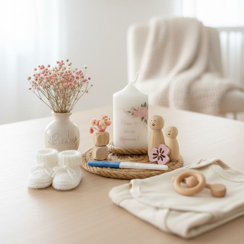Décoration personnalisée avec bougie – Annonce grossesse originale
