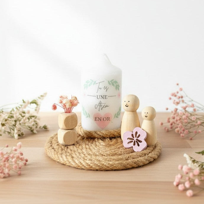 Décoration personnalisée avec bougie – Cadeau maîtresse, ATSEM ou nounou