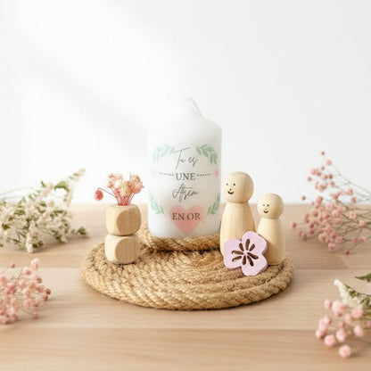 Décoration personnalisée avec bougie – Cadeau maîtresse, ATSEM ou nounou