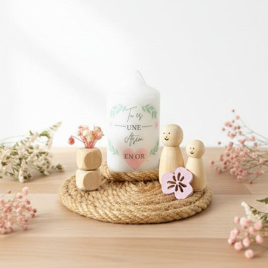 Décoration personnalisée avec bougie – Cadeau maîtresse, ATSEM ou nounou