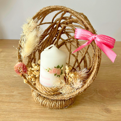Composition florale personnalisée avec bougie – Plaisir d’offrir, cadeau unique et fait main