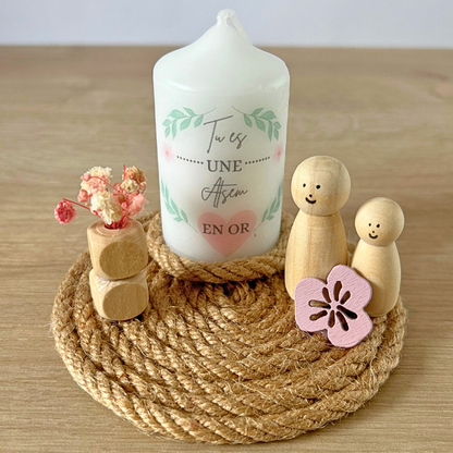 Décoration personnalisée avec bougie – Cadeau maîtresse, ATSEM ou nounou