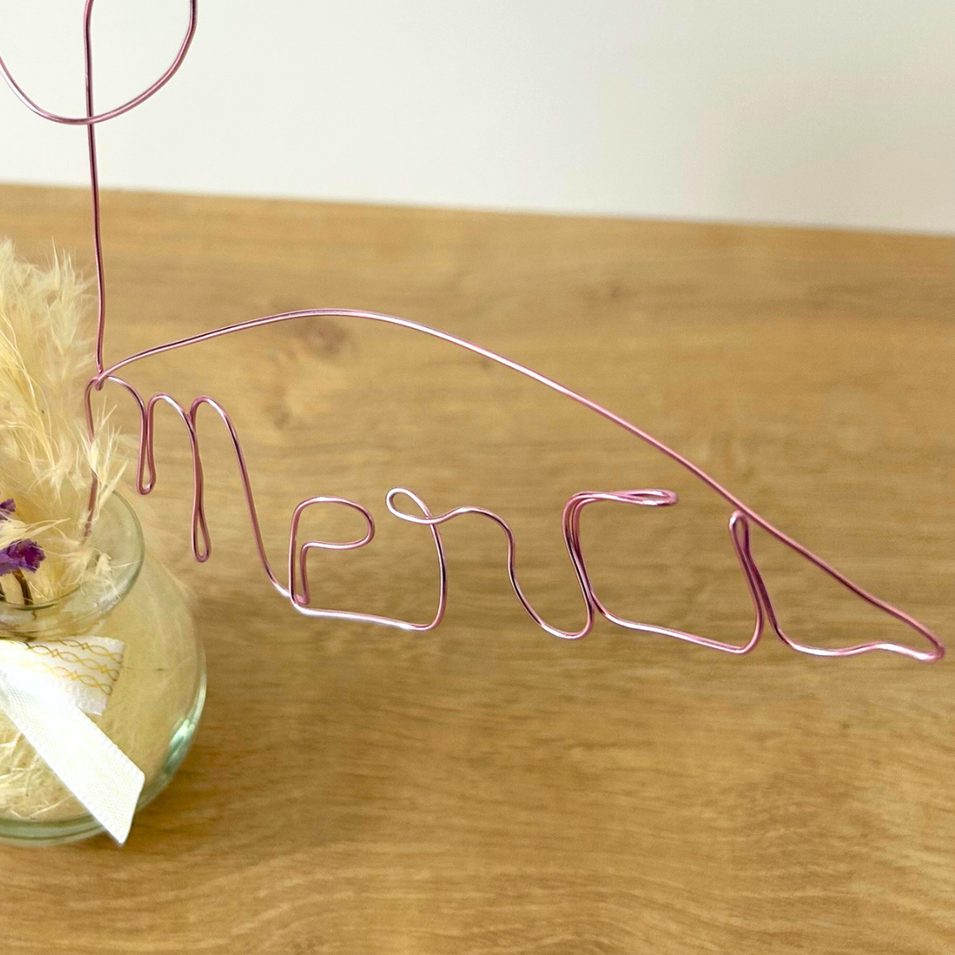 Cadeau invité baptême personnalisé – bouquet fleurs séchées avec prénom ou cœur