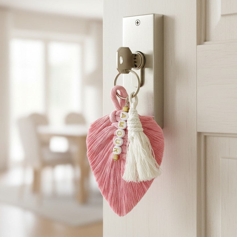Porte-clé personnalisé macramé – cadeau Saint-Valentin prénom