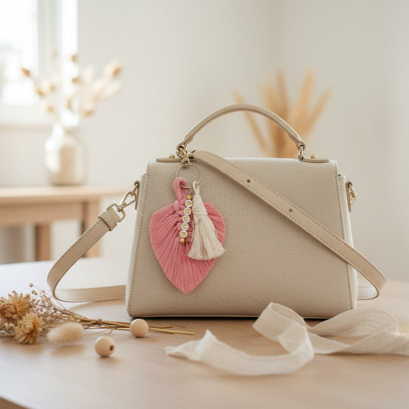 Porte-clé personnalisé macramé – cadeau Saint-Valentin prénom