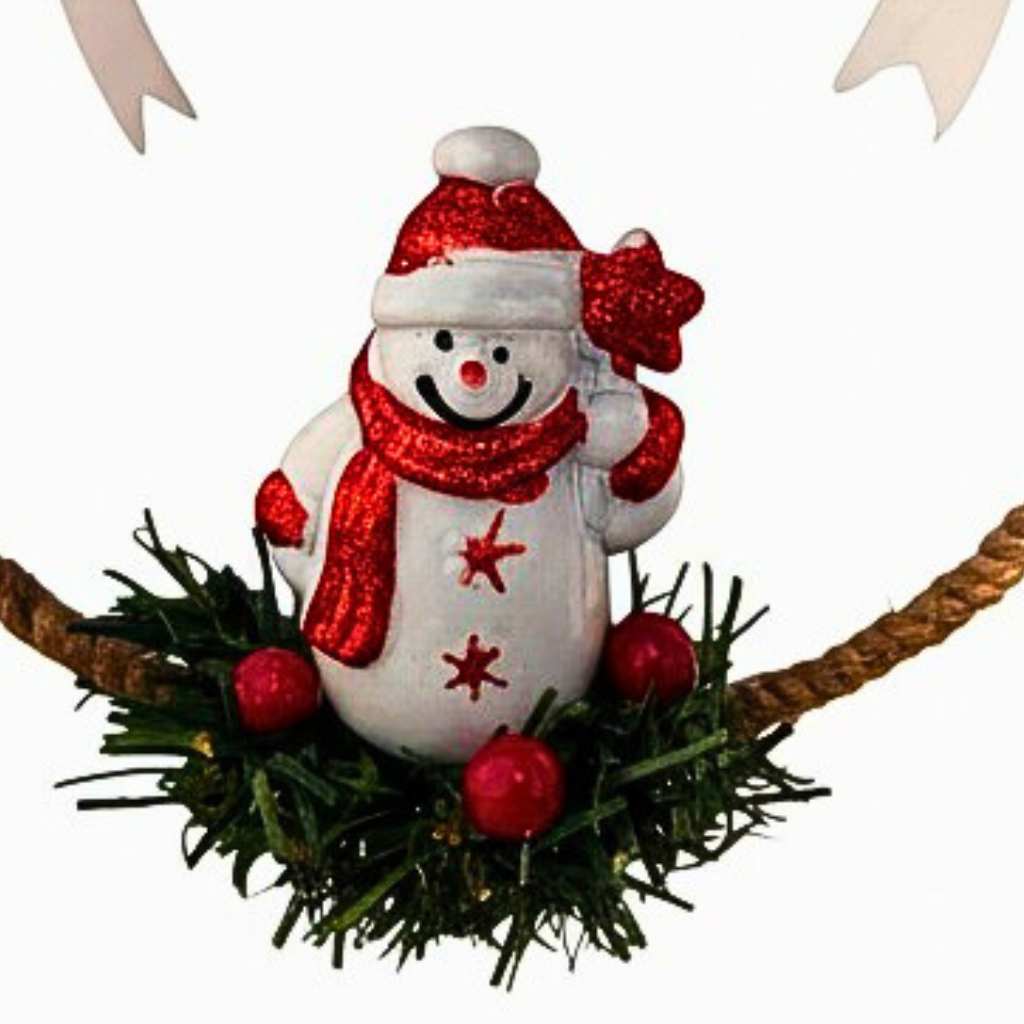 Suspension de Noël – Cercle en Bambou 20 cm avec Bonhomme de Neige