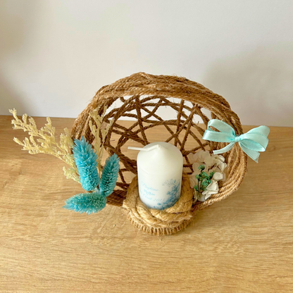 Centre de table baptême personnalisé avec bougie – décoration douce et fait main