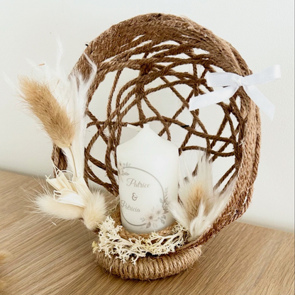 Centre de table mariage personnalisé avec bougie – décoration élégante et fait main