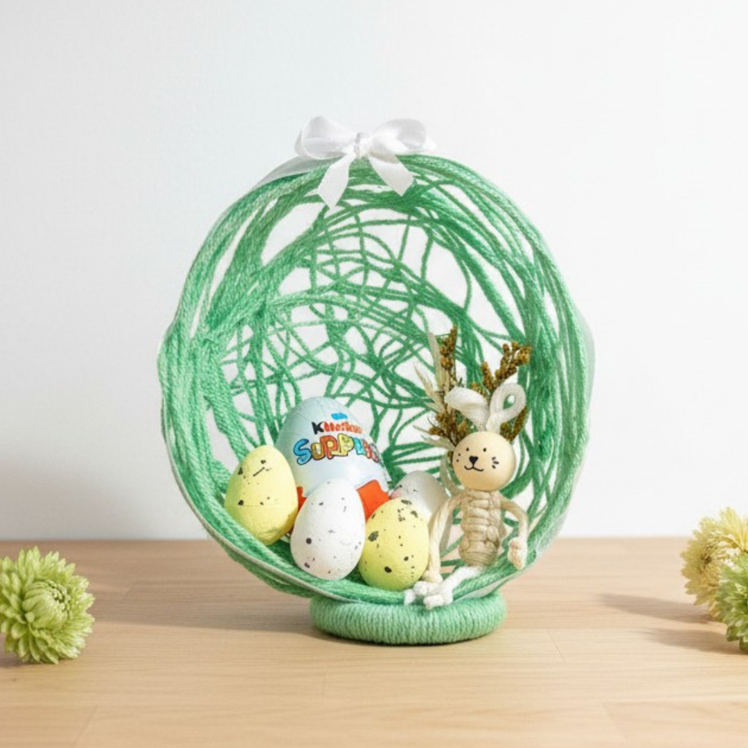 Œuf de Pâques personnalisé – lapin macramé & œuf Kinder
