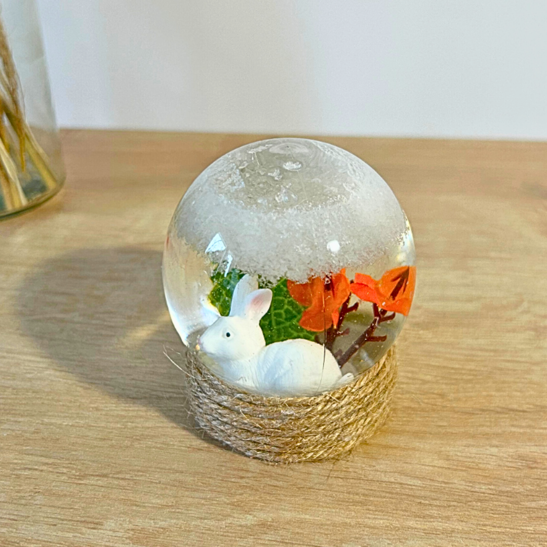 Boule de neige décorative Pâques – lapin & fleurs