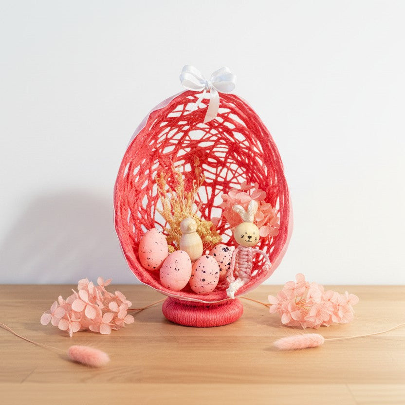 Œuf de Pâques personnalisé – décoration lapin macramé & fleurs séchées