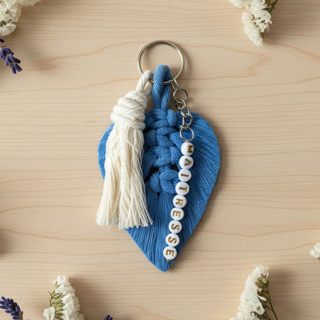 Porte-clé personnalisé macramé – cadeau maîtresse, ATSEM, nounou fin d’année