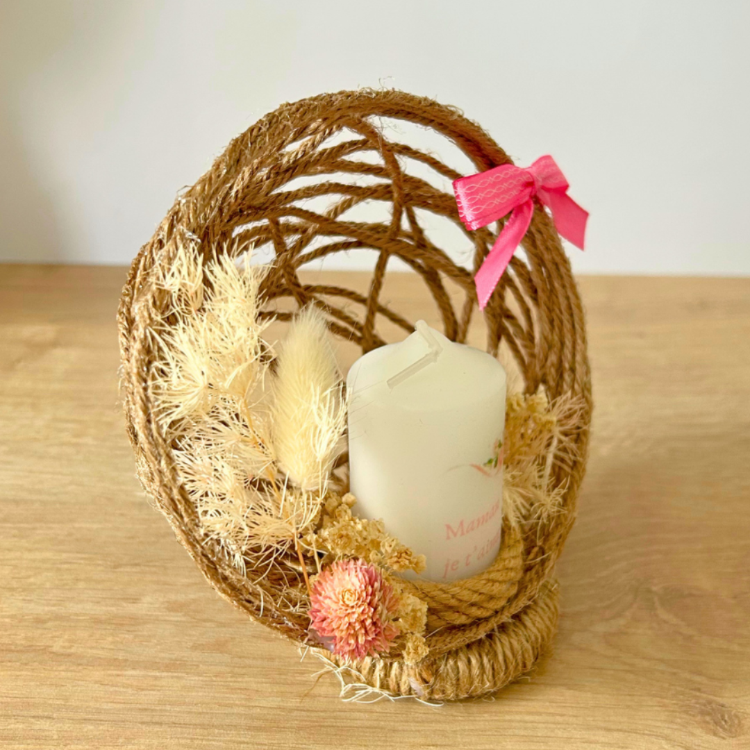 Composition florale personnalisée avec bougie – Plaisir d’offrir, cadeau unique et fait main