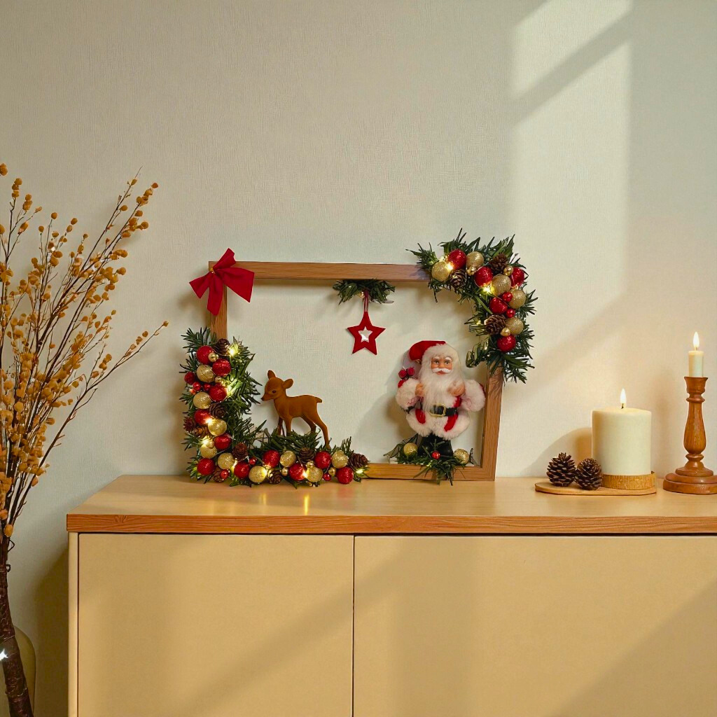 Cadre de Noël Lumineux – Décoration Murale Format A4 – Création Artisanale