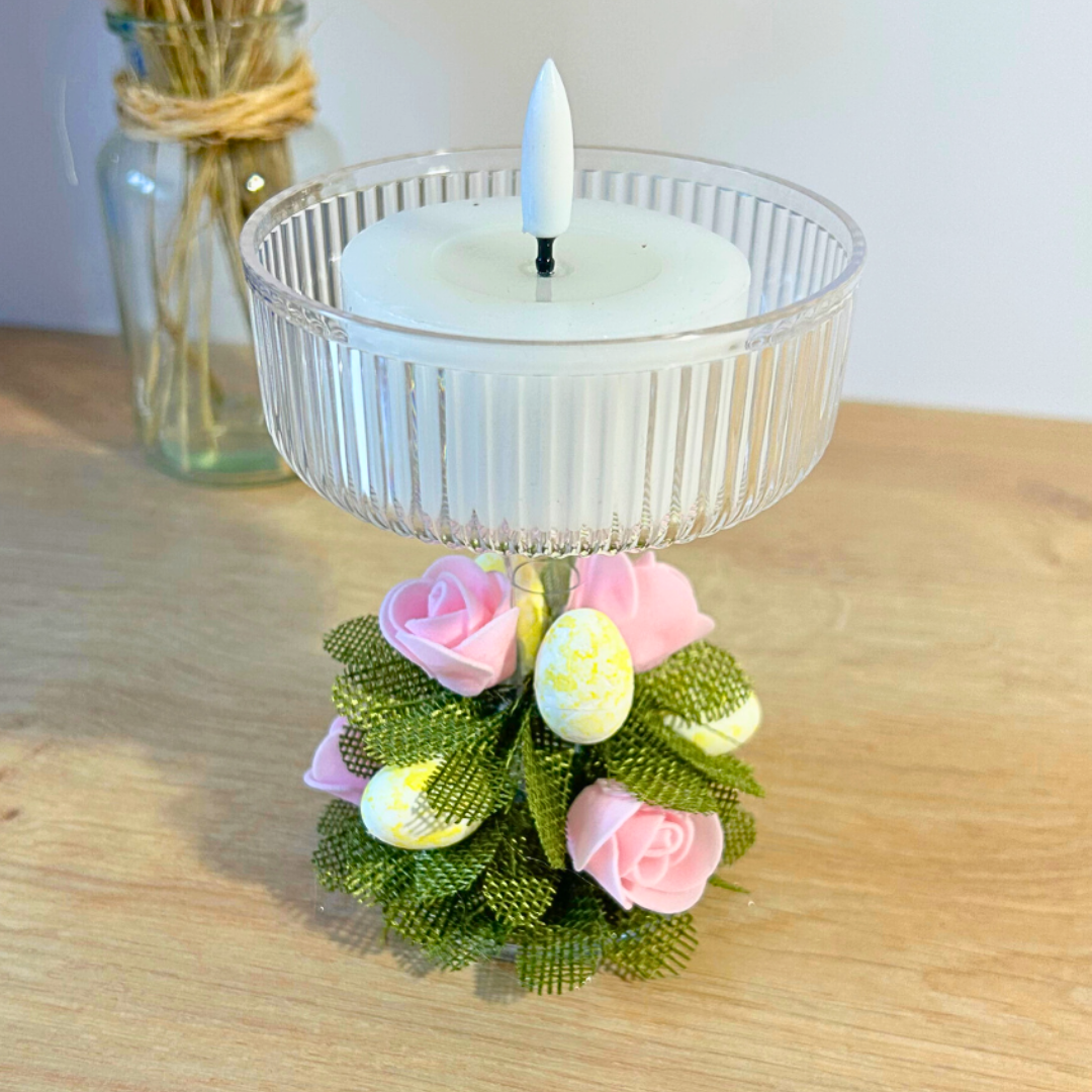 Bougeoir de Pâques décoratif – fleurs & œufs avec bougie LED