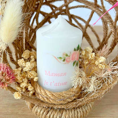 Composition florale personnalisée avec bougie – Cadeau d’anniversaire unique et fait main