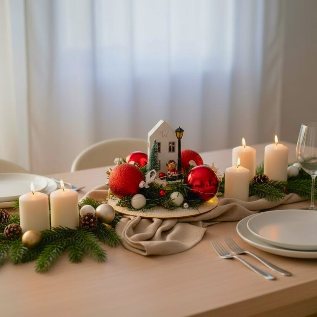Centre de Table de Noël – “La Petite Maison dans son Jardin” – Création Artisanale