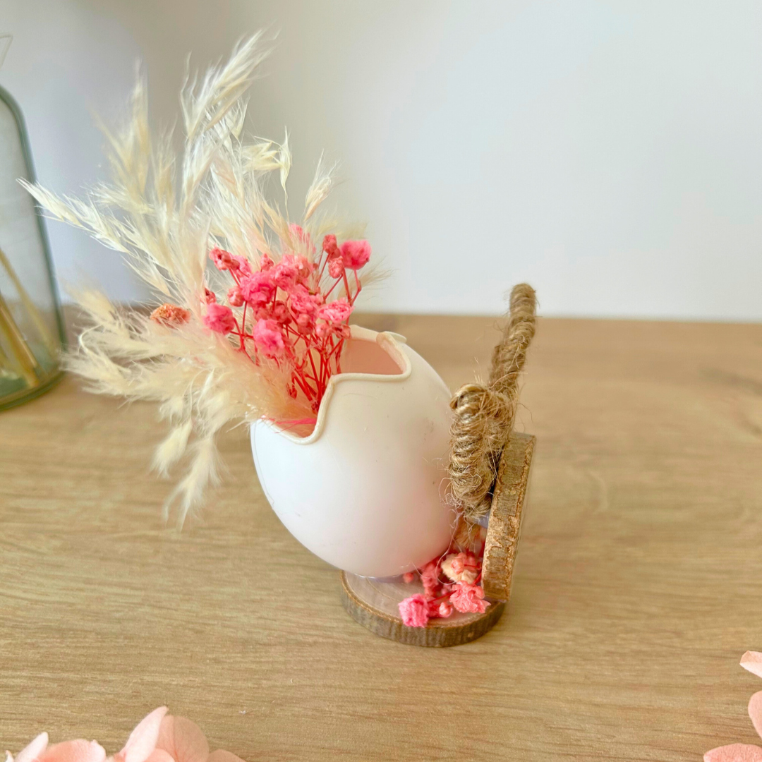 Décoration de table pâques – Lapin en bois avec fleurs séchées