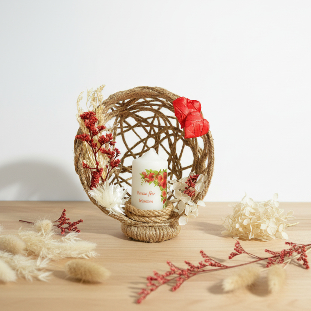 Composition Florale avec Bougie Personnalisée – Cadeau Unique & Intemporel