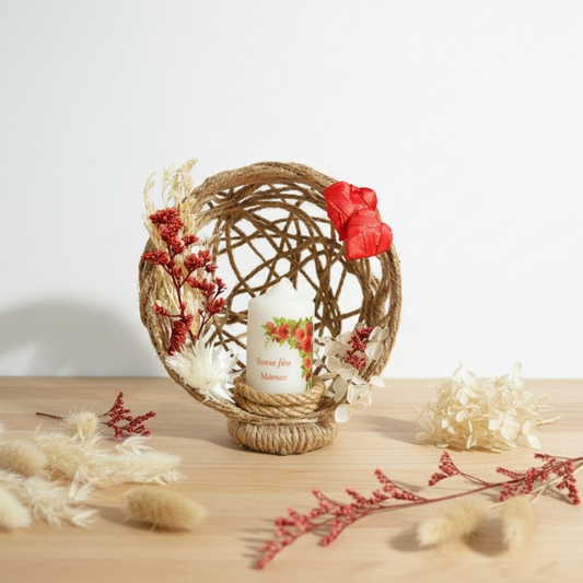 Composition Florale avec Bougie - Cadeau de Fin d’Année Personnalisé