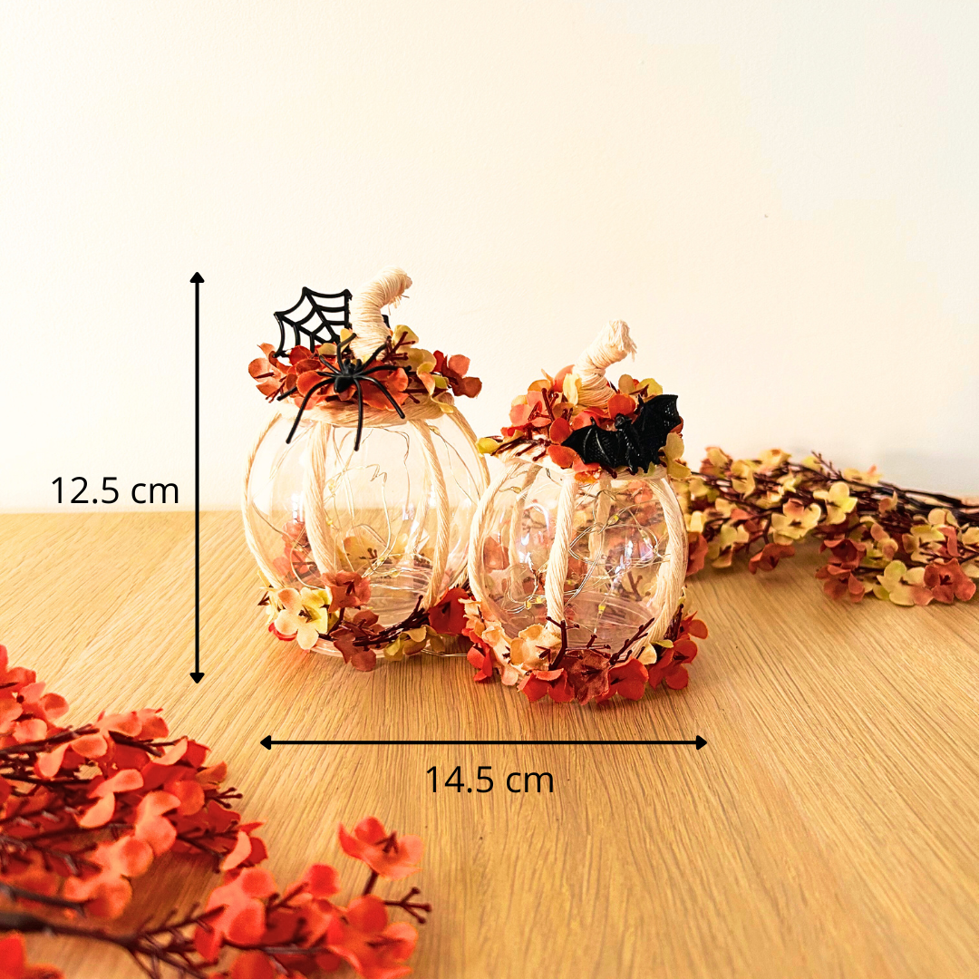 Citrouille Lumineuse Halloween – Décoration de Table avec Fleurs Artificielles