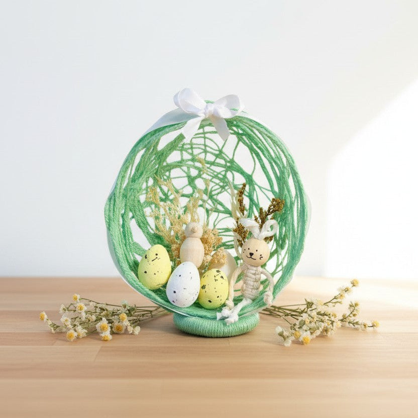 Œuf de Pâques personnalisé – décoration lapin macramé & fleurs séchées