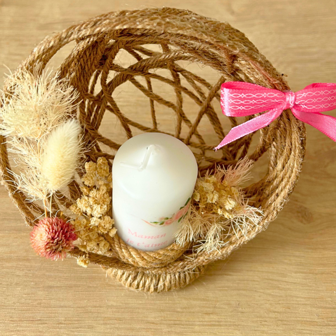 Composition florale personnalisée avec bougie – Plaisir d’offrir, cadeau unique et fait main