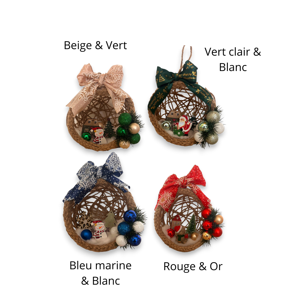 Boule de Noël Personnalisée en corde de jute – Modèle Grand Format 16 cm