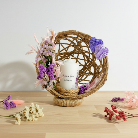 Composition Florale avec Bougie - Cadeau Personnalisé pour Témoins & Demoiselles d’Honneur